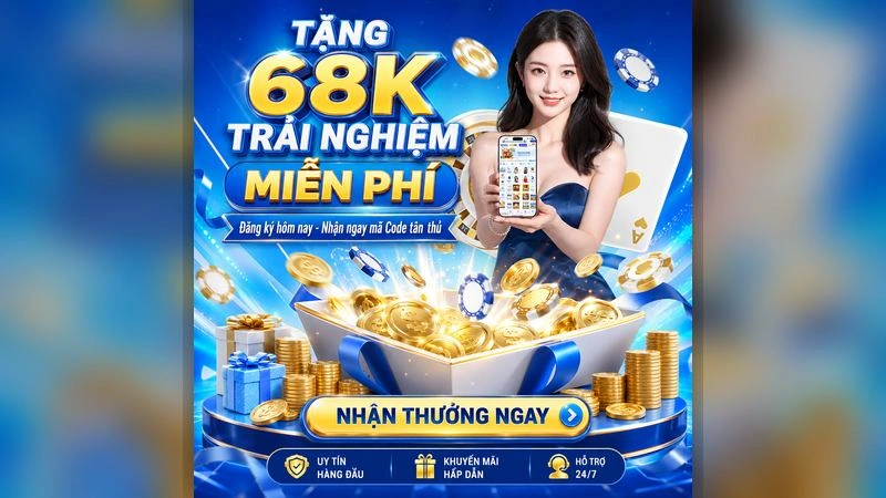  Banner khuyến mãi tri ân khách hàng mới, tặng 68K tiền cược trải nghiệm khi đăng ký tài khoản C168 chính thức.
